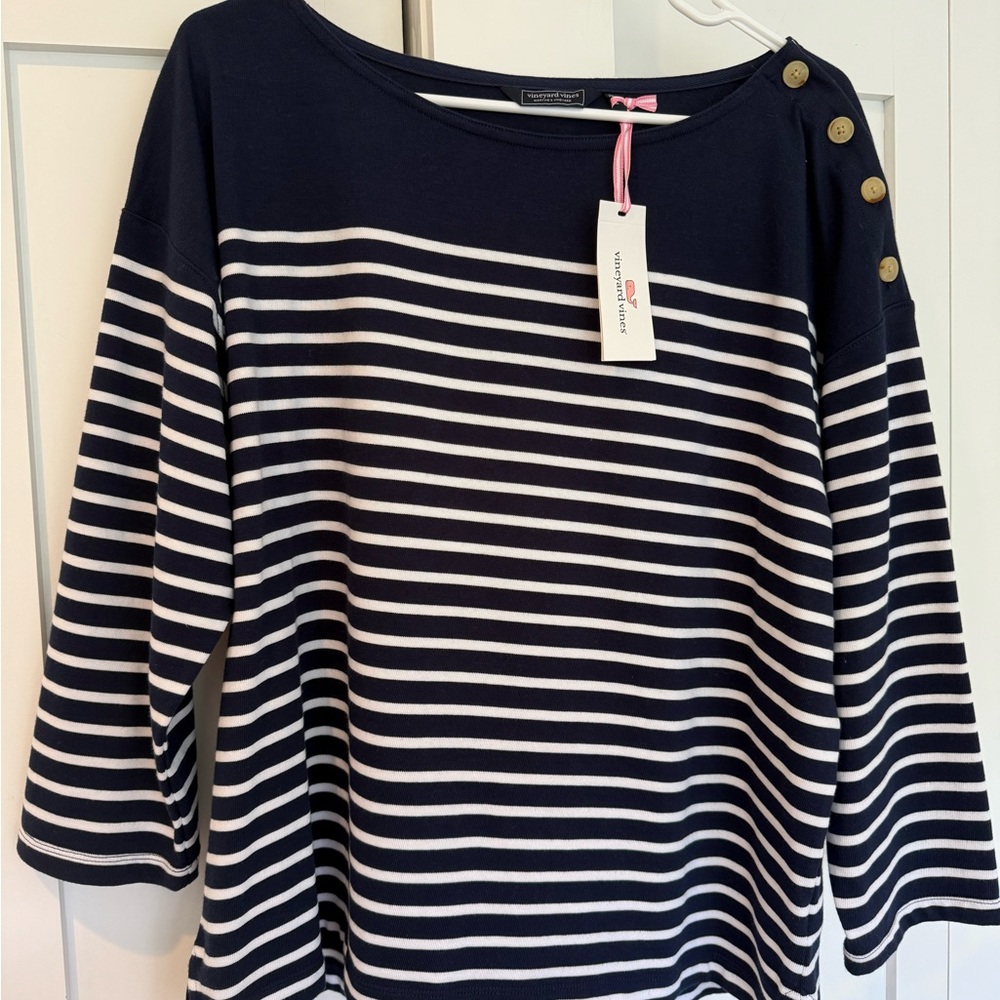 Vineyard Vines Jamestown Stripe Organic Cotton T-shirt In Heather Size L NWT - Picture 2 of 3
